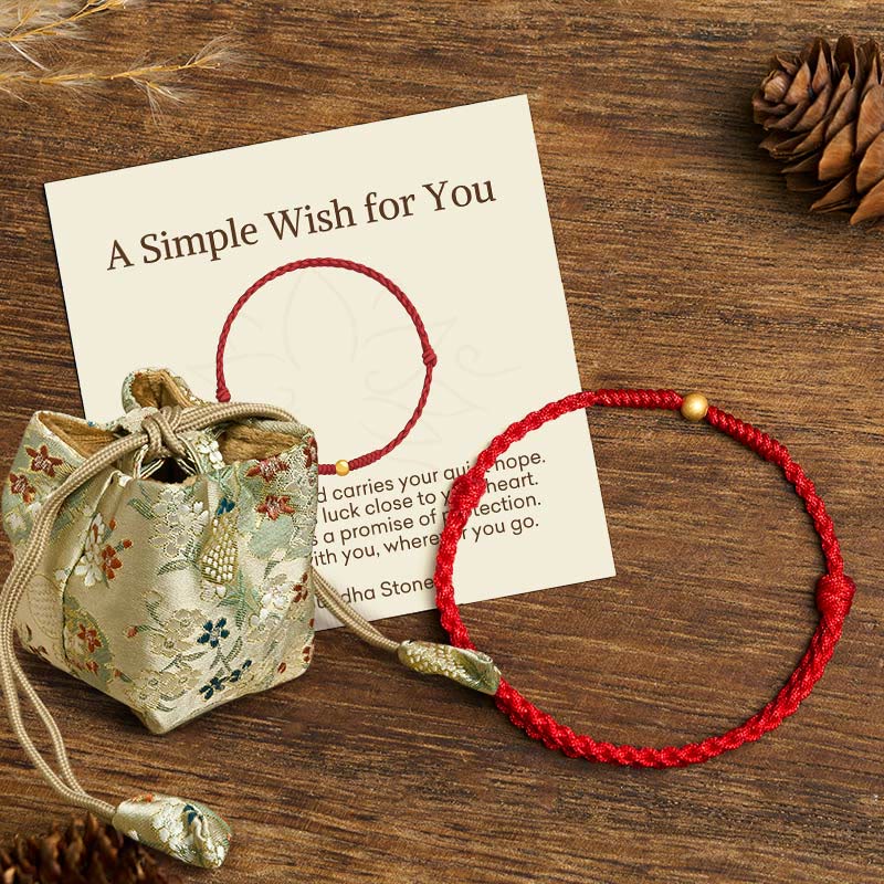 Nimara Ritual "A Simple Wish for You" 925 Sterling Silver Plated Gold Single Bead Red Rope Bracelet Anklet Includes Gift Message Card
