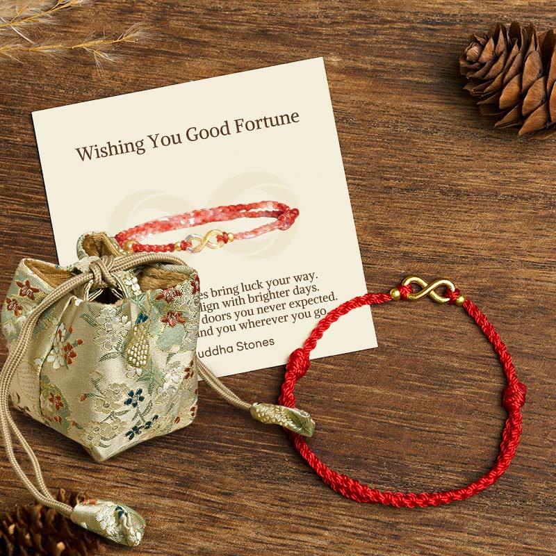 Nimara Ritual "May Endless Luck Find You" Infinity Charm Brass Red String Bracelet Includes Gift Message Card