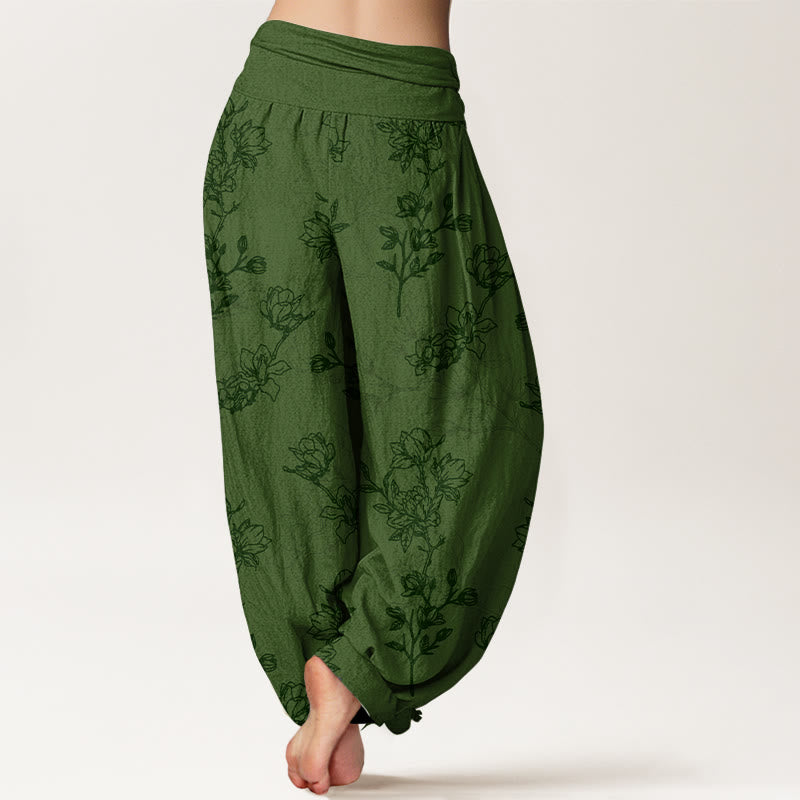 Nimara Ritual Cotton Simple Flower Bud Pattern Women's Elastic Waist Harem Pants
