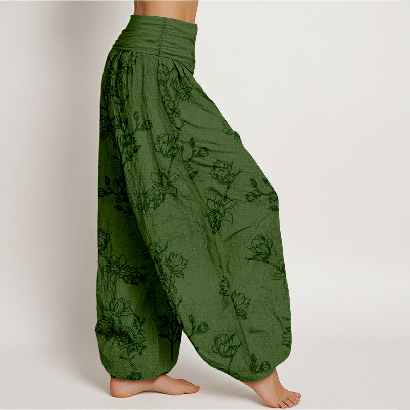 Nimara Ritual Cotton Simple Flower Bud Pattern Women's Elastic Waist Harem Pants