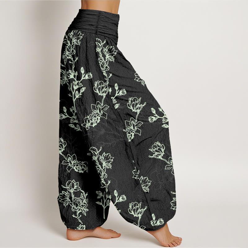 Nimara Ritual Cotton Simple Flower Bud Pattern Women's Elastic Waist Harem Pants