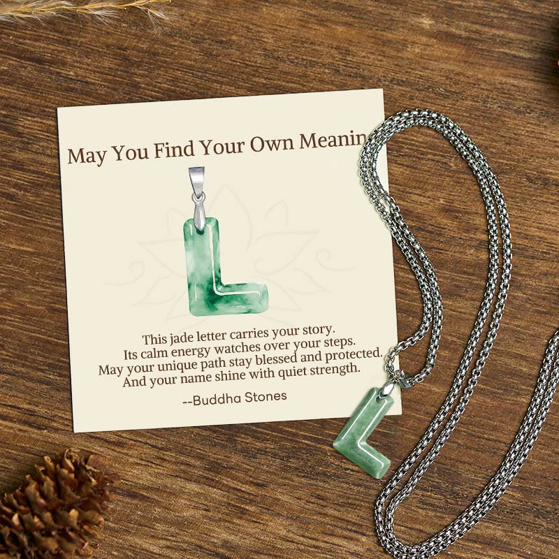 Nimara Ritual "May You Find Your Own Meaning" Natural A-Z Letter Jade Titanium Steel Chain Necklace Includes Gift Message Card