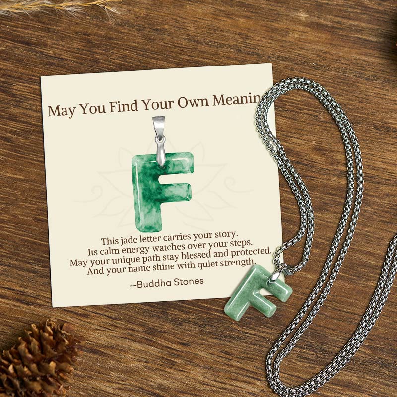 Nimara Ritual "May You Find Your Own Meaning" Natural A-Z Letter Jade Titanium Steel Chain Necklace Includes Gift Message Card