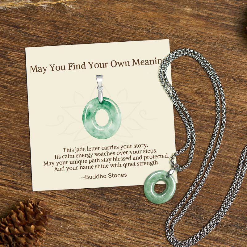 Nimara Ritual "May You Find Your Own Meaning" Natural A-Z Letter Jade Titanium Steel Chain Necklace Includes Gift Message Card