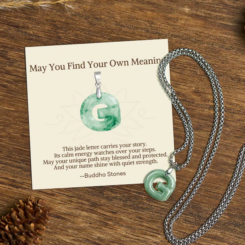 Nimara Ritual "May You Find Your Own Meaning" Natural A-Z Letter Jade Titanium Steel Chain Necklace Includes Gift Message Card