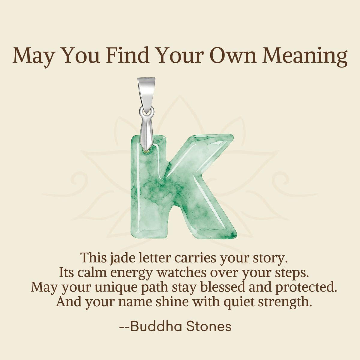 Nimara Ritual "May You Find Your Own Meaning" Natural A-Z Letter Jade Titanium Steel Chain Necklace Includes Gift Message Card