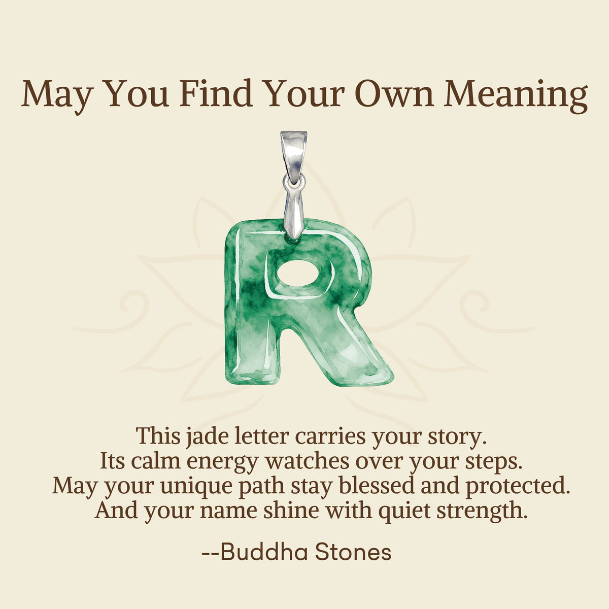 Nimara Ritual "May You Find Your Own Meaning" Natural A-Z Letter Jade Titanium Steel Chain Necklace Includes Gift Message Card