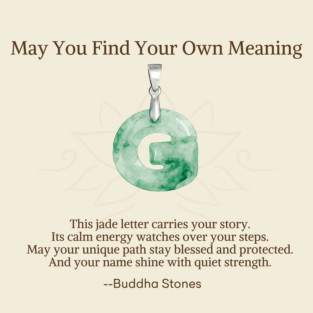 Nimara Ritual "May You Find Your Own Meaning" Natural A-Z Letter Jade 925 Sterling Silver Chain Necklace Includes Gift Message Card