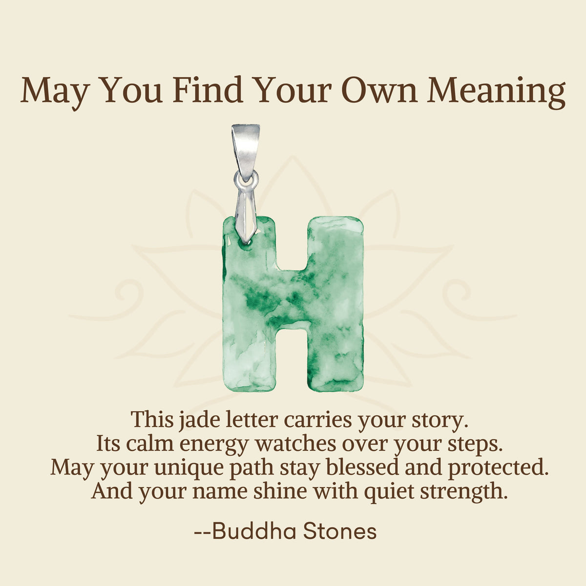 Nimara Ritual "May You Find Your Own Meaning" Natural A-Z Letter Jade Titanium Steel Chain Necklace Includes Gift Message Card