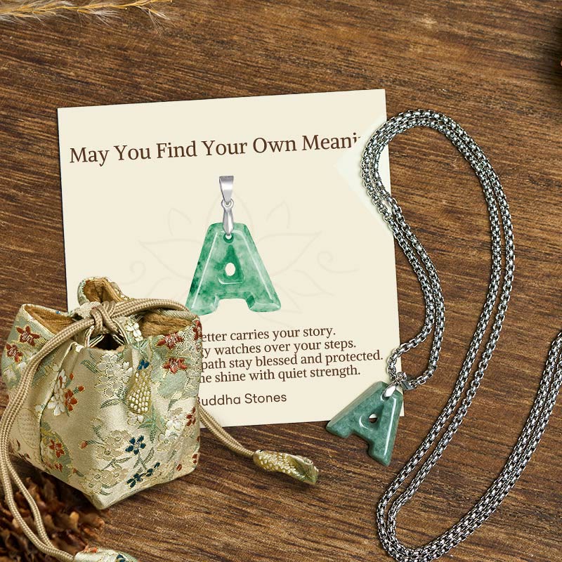 Nimara Ritual "May You Find Your Own Meaning" Natural A-Z Letter Jade Titanium Steel Chain Necklace Includes Gift Message Card