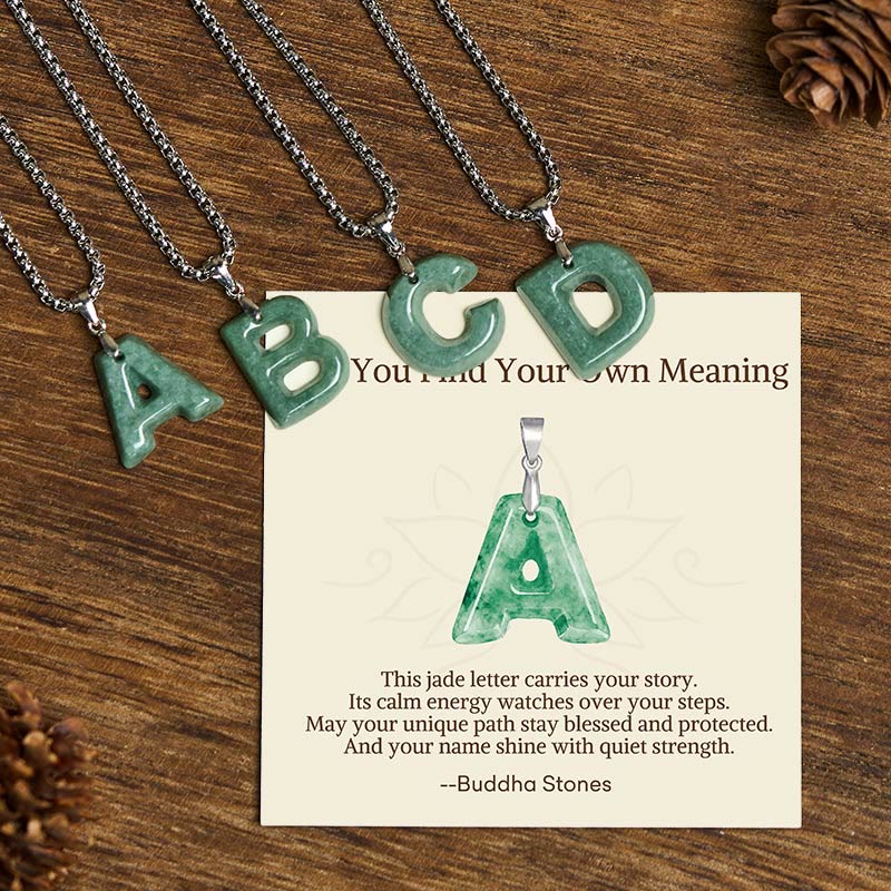 Nimara Ritual "May You Find Your Own Meaning" Natural A-Z Letter Jade Titanium Steel Chain Necklace Includes Gift Message Card