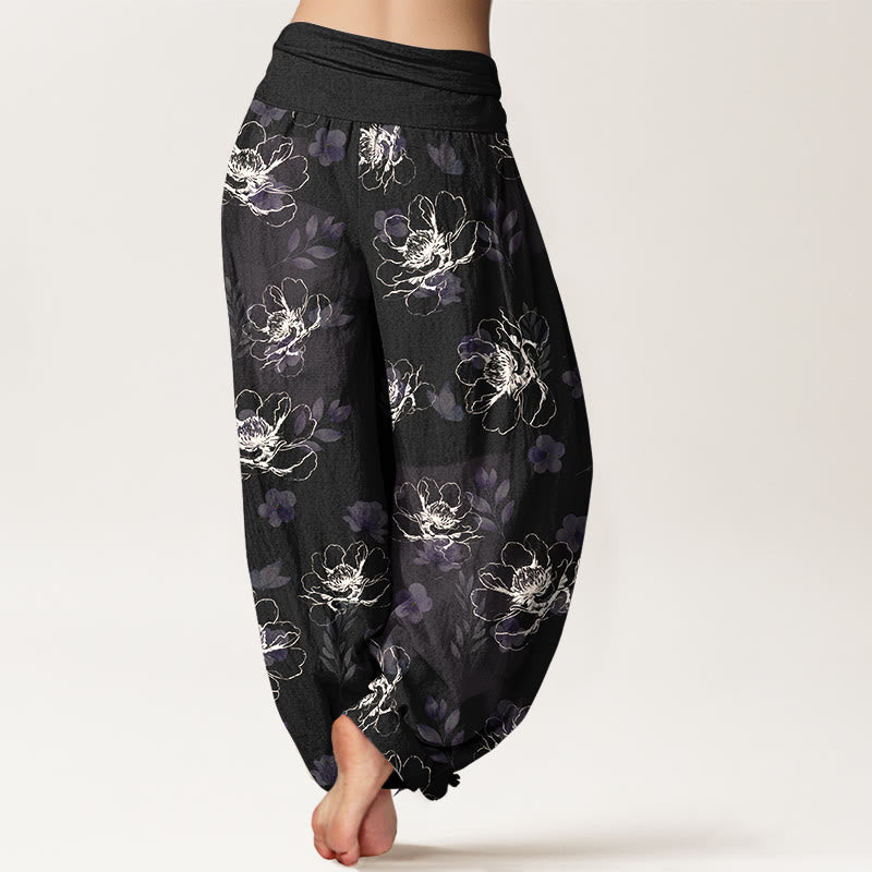 Nimara Ritual Cotton Exquisite Retro Flower Pattern Women's Elastic Waist Harem Pants