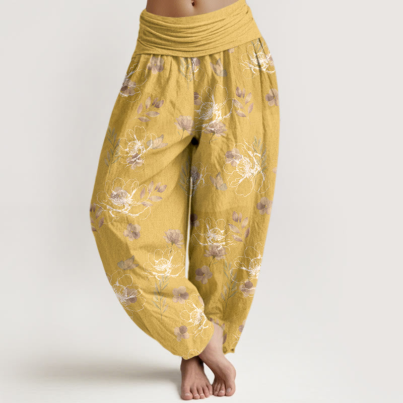Nimara Ritual Cotton Exquisite Retro Flower Pattern Women's Elastic Waist Harem Pants