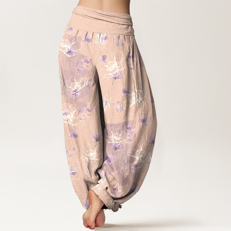 Nimara Ritual Cotton Exquisite Retro Flower Pattern Women's Elastic Waist Harem Pants
