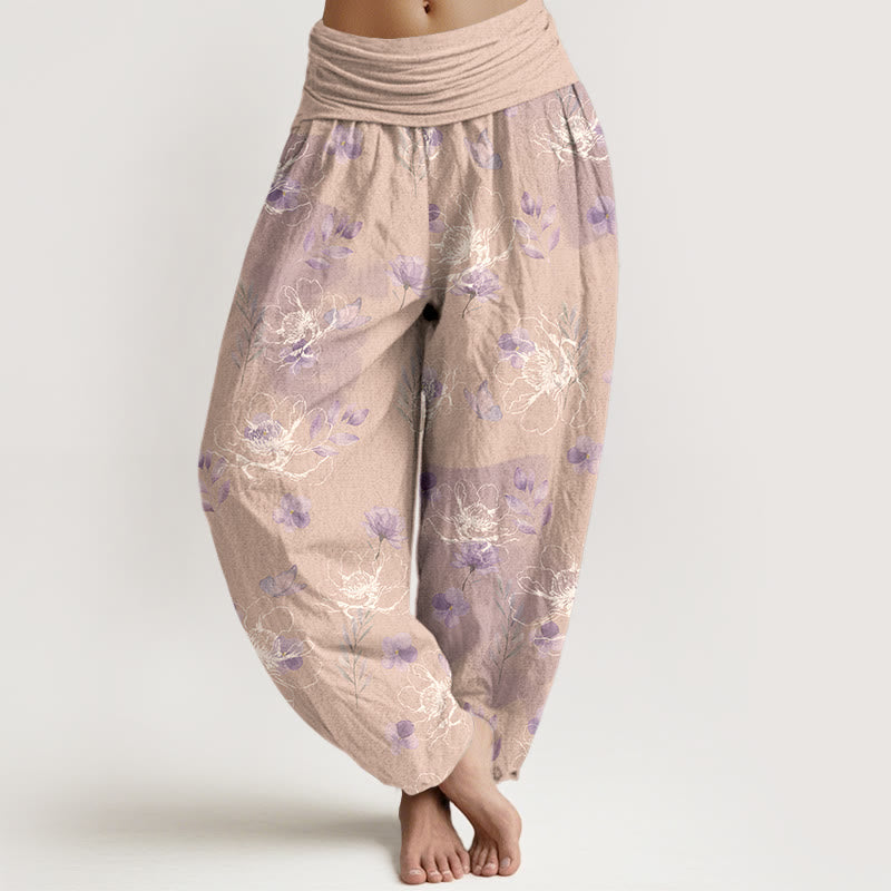Nimara Ritual Cotton Exquisite Retro Flower Pattern Women's Elastic Waist Harem Pants