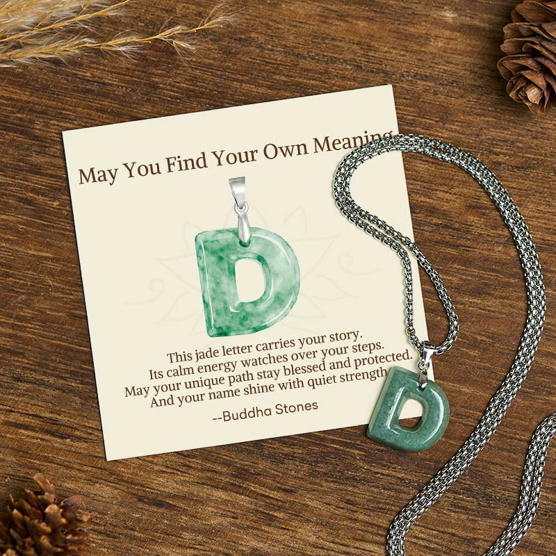 Nimara Ritual "May You Find Your Own Meaning" Natural A-Z Letter Jade Titanium Steel Chain Necklace Includes Gift Message Card