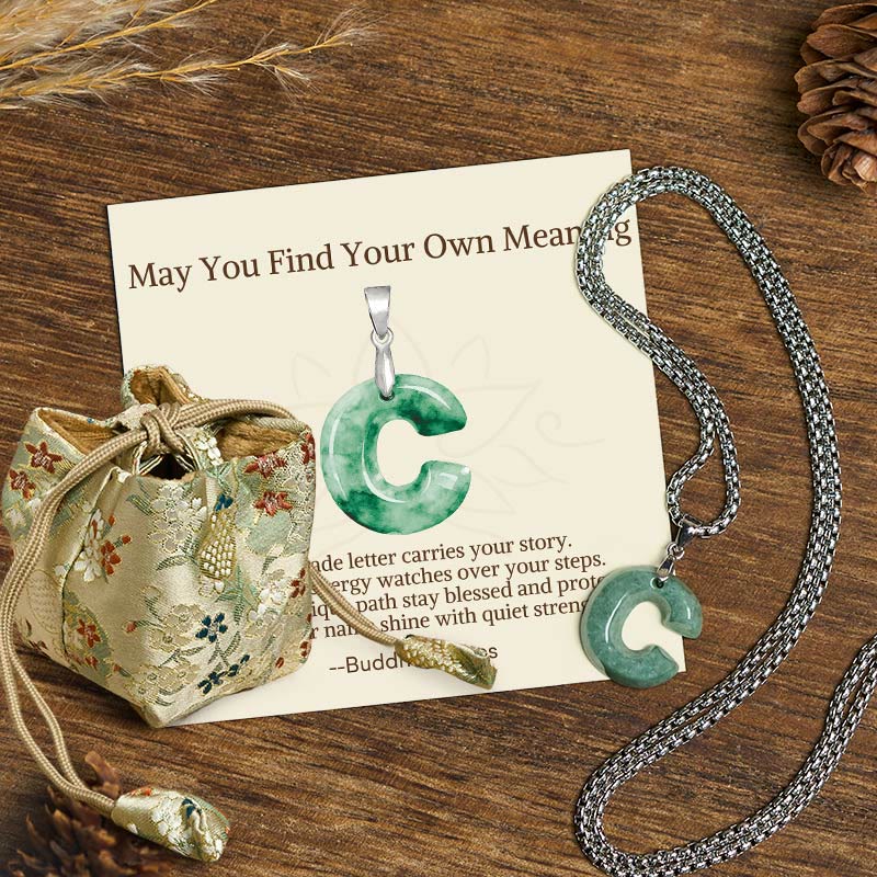 Nimara Ritual "May You Find Your Own Meaning" Natural A-Z Letter Jade Titanium Steel Chain Necklace Includes Gift Message Card