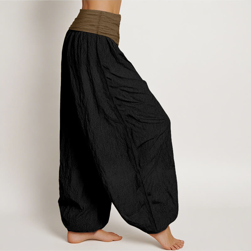 Nimara Ritual Cotton Black Green Tan Solid Color Women's Elastic Waist Harem Pants