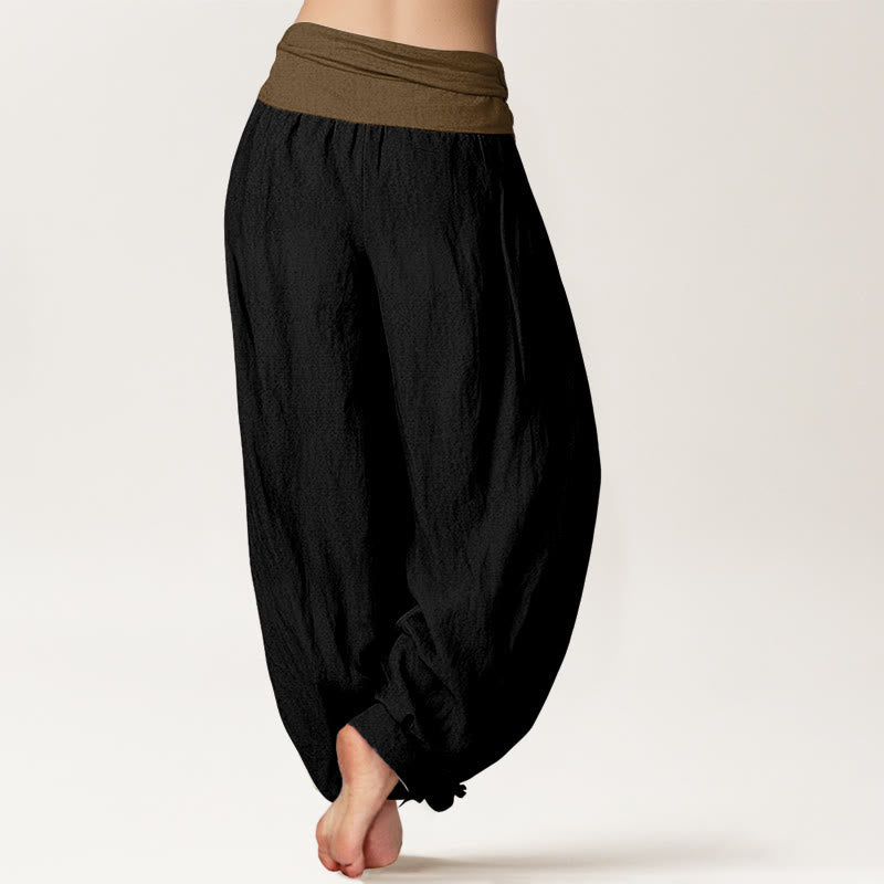 Nimara Ritual Cotton Black Green Tan Solid Color Women's Elastic Waist Harem Pants