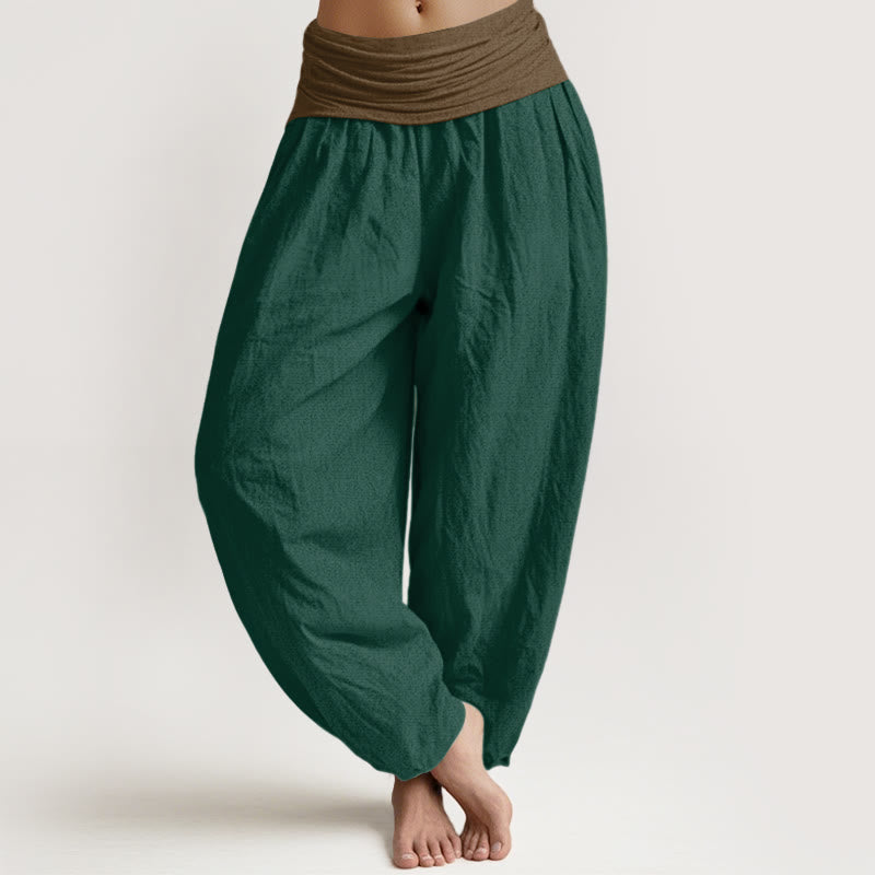 Nimara Ritual Cotton Black Green Tan Solid Color Women's Elastic Waist Harem Pants