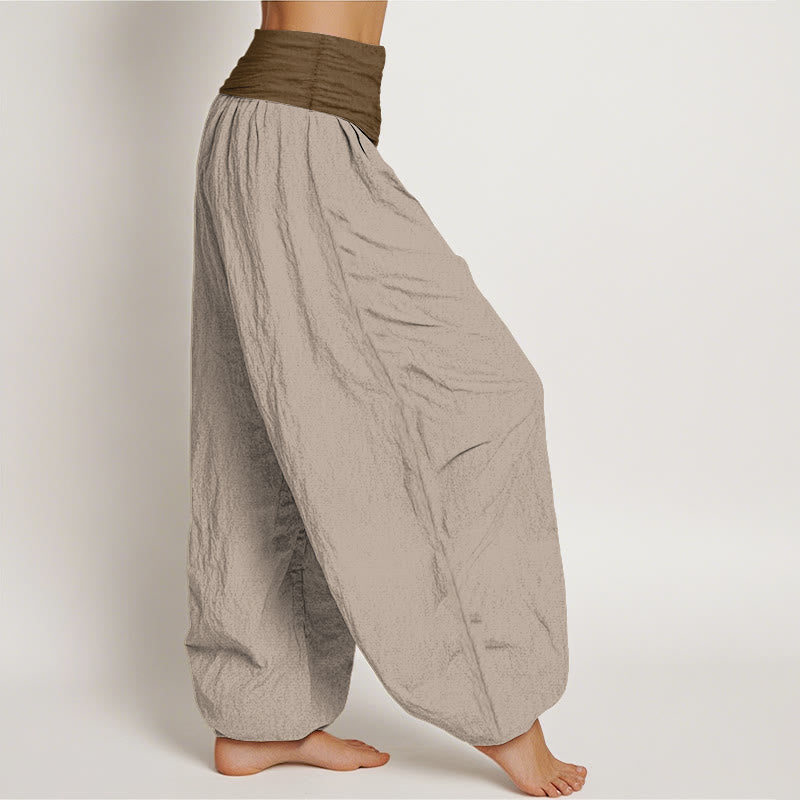 Nimara Ritual Cotton Black Green Tan Solid Color Women's Elastic Waist Harem Pants