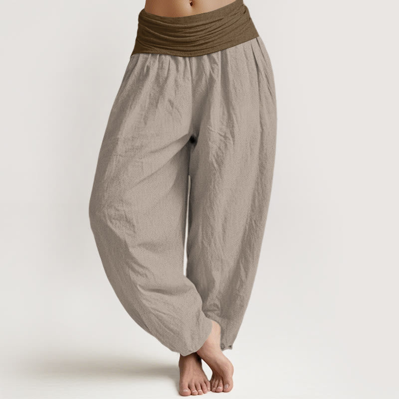 Nimara Ritual Cotton Black Green Tan Solid Color Women's Elastic Waist Harem Pants
