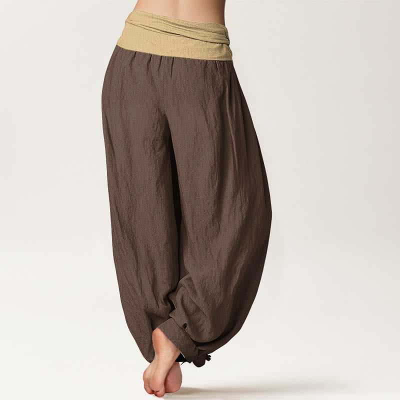 Nimara Ritual Cotton Brown Blue Black Solid Color Women's Elastic Waist Harem Pants