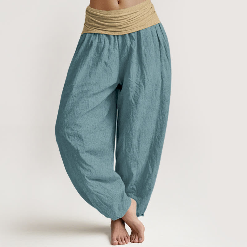 Nimara Ritual Cotton Brown Blue Black Solid Color Women's Elastic Waist Harem Pants