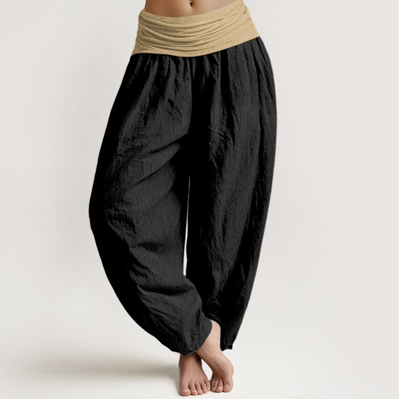 Nimara Ritual Cotton Brown Blue Black Solid Color Women's Elastic Waist Harem Pants