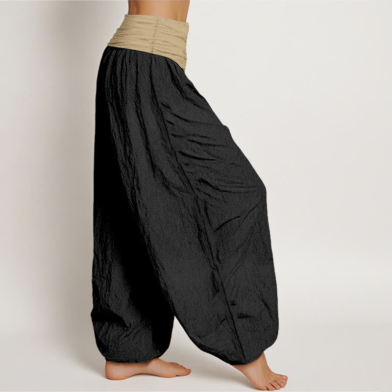 Nimara Ritual Cotton Brown Blue Black Solid Color Women's Elastic Waist Harem Pants