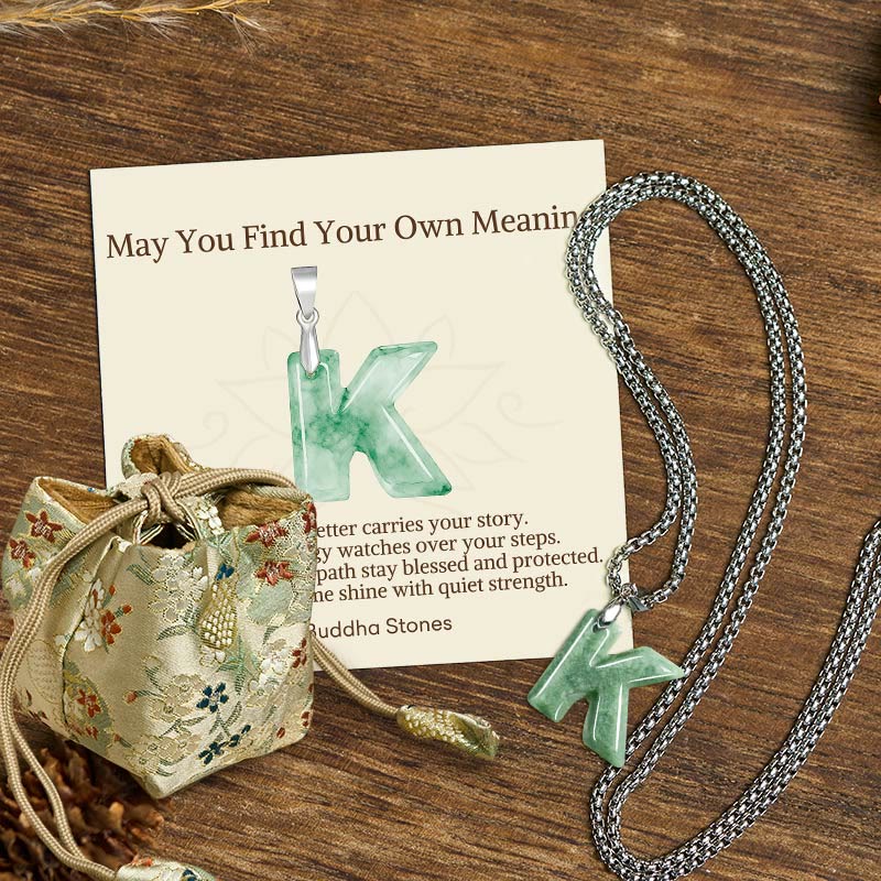 Nimara Ritual "May You Find Your Own Meaning" Natural A-Z Letter Jade Titanium Steel Chain Necklace Includes Gift Message Card