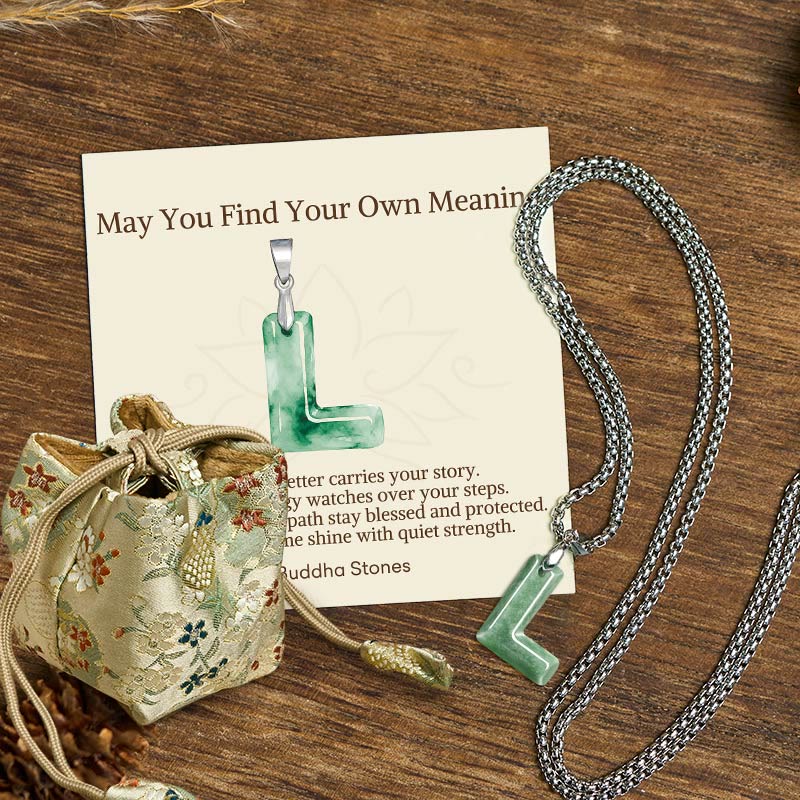 Nimara Ritual "May You Find Your Own Meaning" Natural A-Z Letter Jade Titanium Steel Chain Necklace Includes Gift Message Card