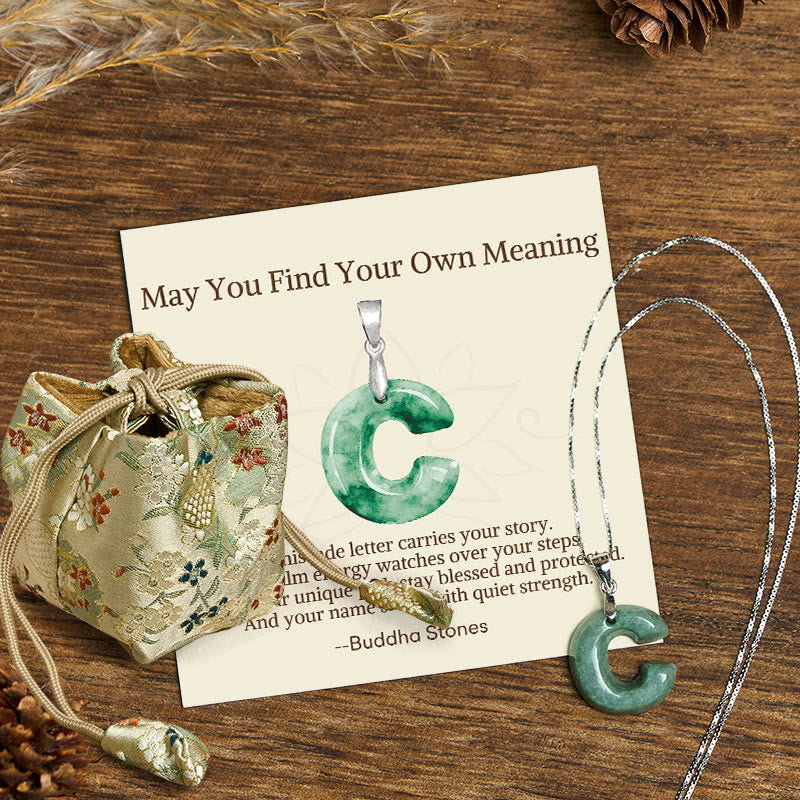 Nimara Ritual "May You Find Your Own Meaning" Natural A-Z Letter Jade 925 Sterling Silver Chain Necklace Includes Gift Message Card