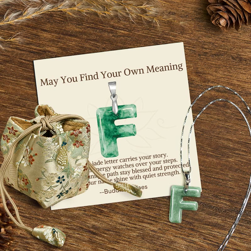 Nimara Ritual "May You Find Your Own Meaning" Natural A-Z Letter Jade Titanium Steel Chain Necklace Includes Gift Message Card