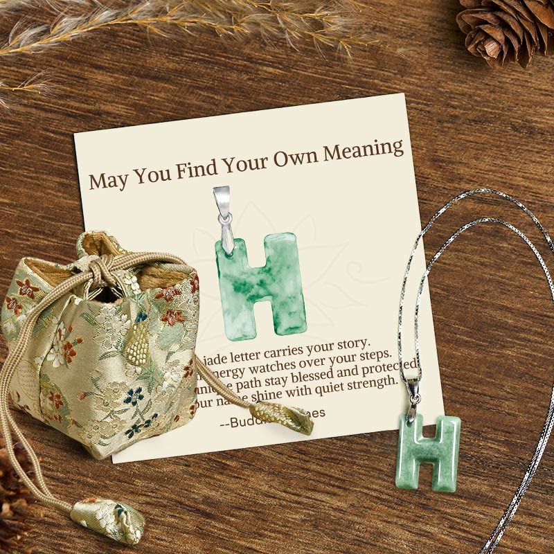 Nimara Ritual "May You Find Your Own Meaning" Natural A-Z Letter Jade 925 Sterling Silver Chain Necklace Includes Gift Message Card
