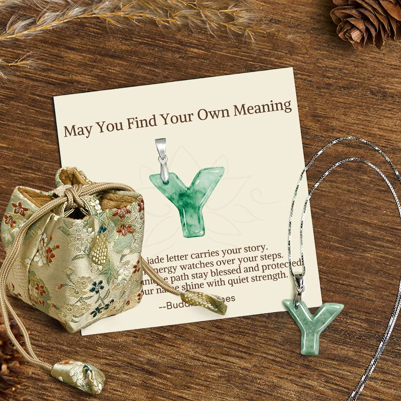 Nimara Ritual "May You Find Your Own Meaning" Natural A-Z Letter Jade 925 Sterling Silver Chain Necklace Includes Gift Message Card