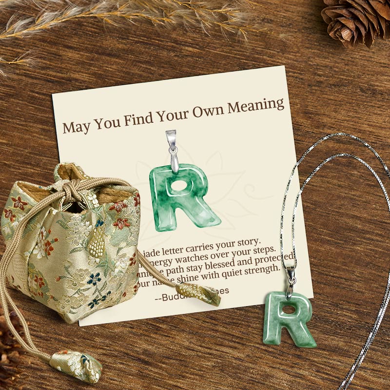 Nimara Ritual "May You Find Your Own Meaning" Natural A-Z Letter Jade 925 Sterling Silver Chain Necklace Includes Gift Message Card