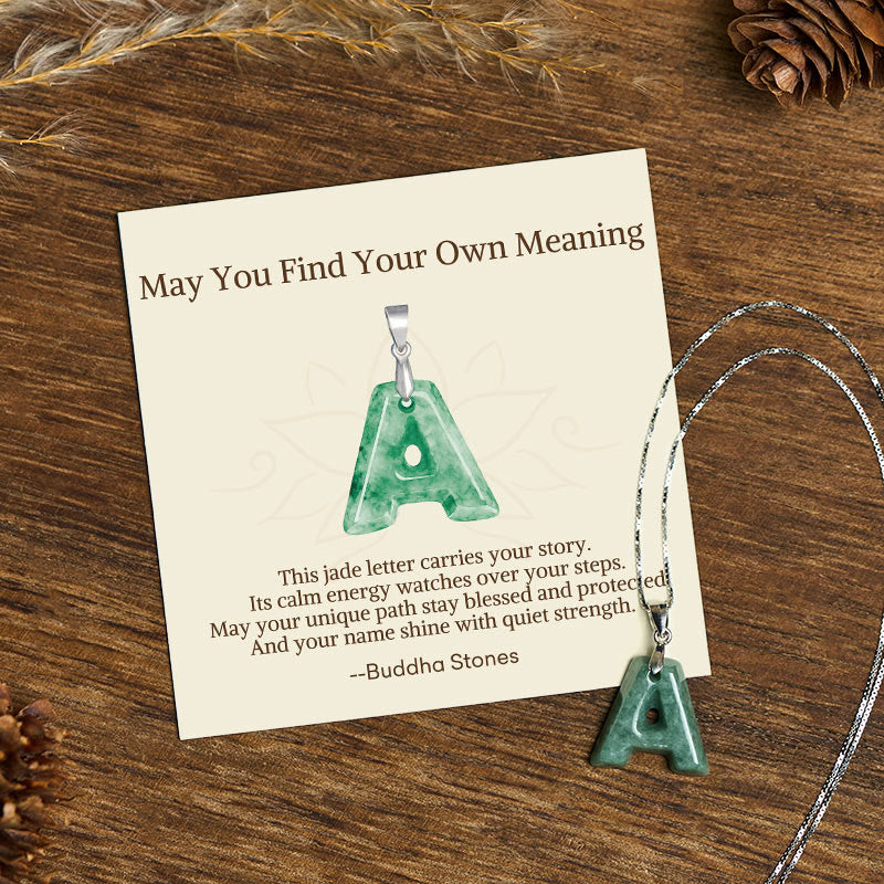 Nimara Ritual "May You Find Your Own Meaning" Natural A-Z Letter Jade Titanium Steel Chain Necklace Includes Gift Message Card