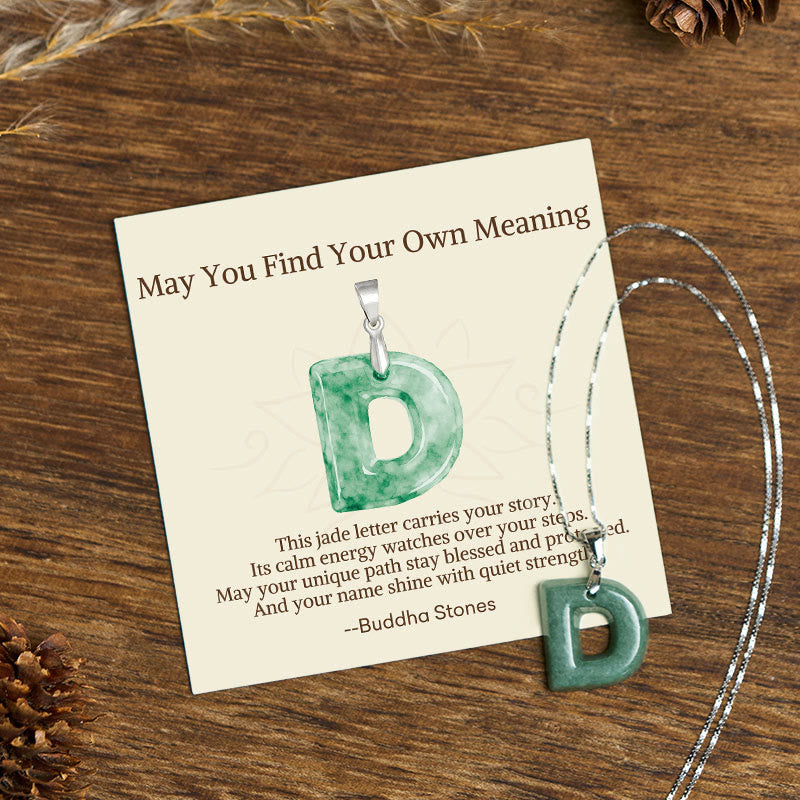 Nimara Ritual "May You Find Your Own Meaning" Natural A-Z Letter Jade 925 Sterling Silver Chain Necklace Includes Gift Message Card
