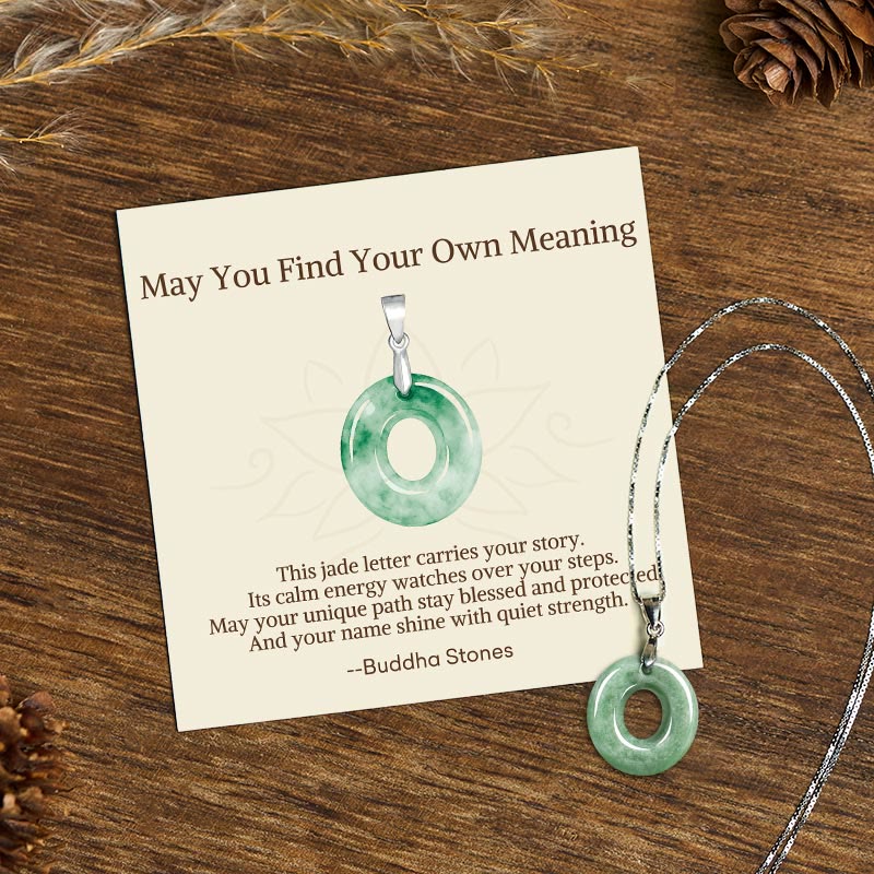 Nimara Ritual "May You Find Your Own Meaning" Natural A-Z Letter Jade Titanium Steel Chain Necklace Includes Gift Message Card
