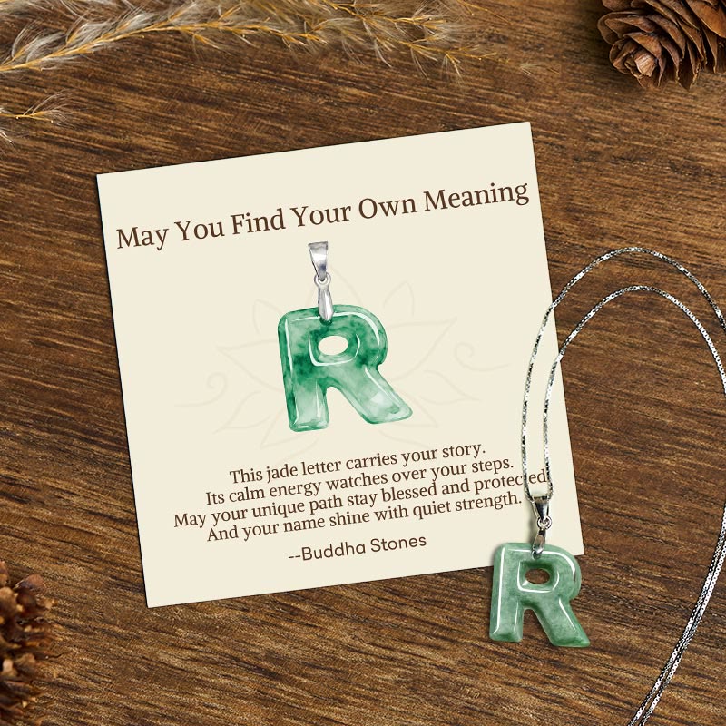 Nimara Ritual "May You Find Your Own Meaning" Natural A-Z Letter Jade 925 Sterling Silver Chain Necklace Includes Gift Message Card