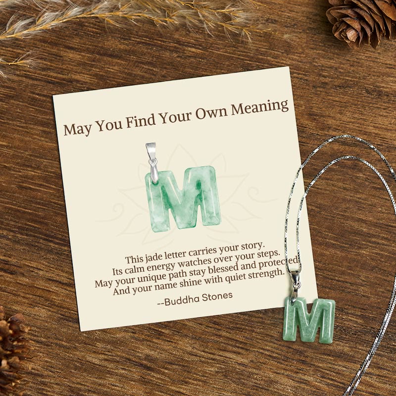 Nimara Ritual "May You Find Your Own Meaning" Natural A-Z Letter Jade Titanium Steel Chain Necklace Includes Gift Message Card