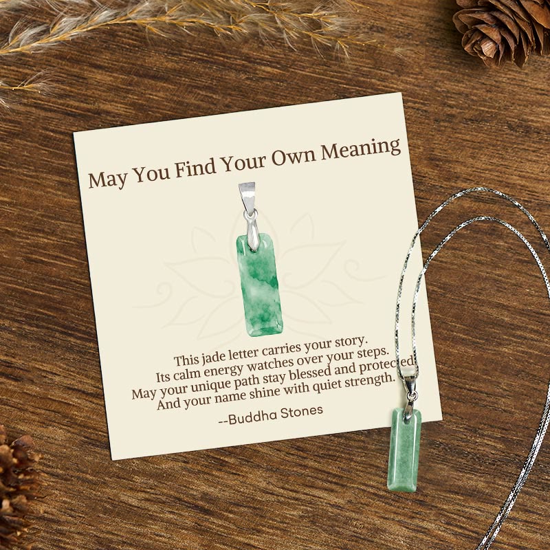 Nimara Ritual "May You Find Your Own Meaning" Natural A-Z Letter Jade Titanium Steel Chain Necklace Includes Gift Message Card