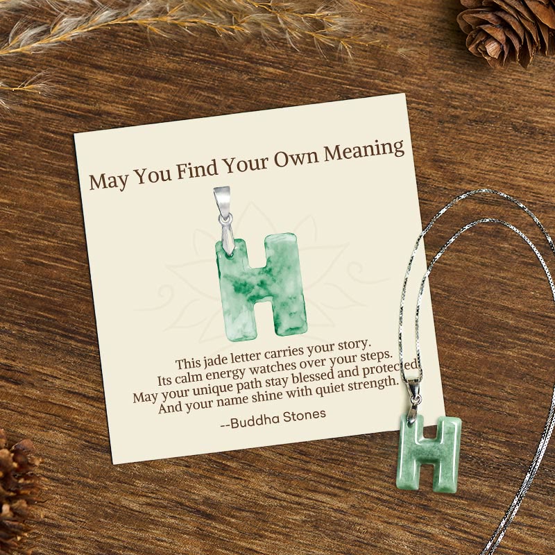 Nimara Ritual "May You Find Your Own Meaning" Natural A-Z Letter Jade 925 Sterling Silver Chain Necklace Includes Gift Message Card