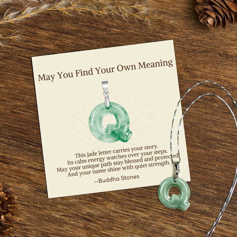 Nimara Ritual "May You Find Your Own Meaning" Natural A-Z Letter Jade Titanium Steel Chain Necklace Includes Gift Message Card