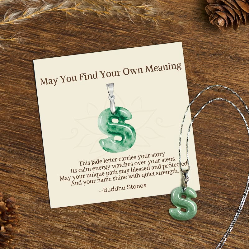 Nimara Ritual "May You Find Your Own Meaning" Natural A-Z Letter Jade 925 Sterling Silver Chain Necklace Includes Gift Message Card