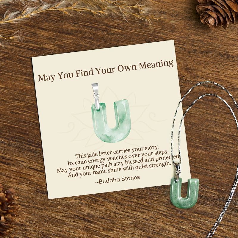 Nimara Ritual "May You Find Your Own Meaning" Natural A-Z Letter Jade Titanium Steel Chain Necklace Includes Gift Message Card