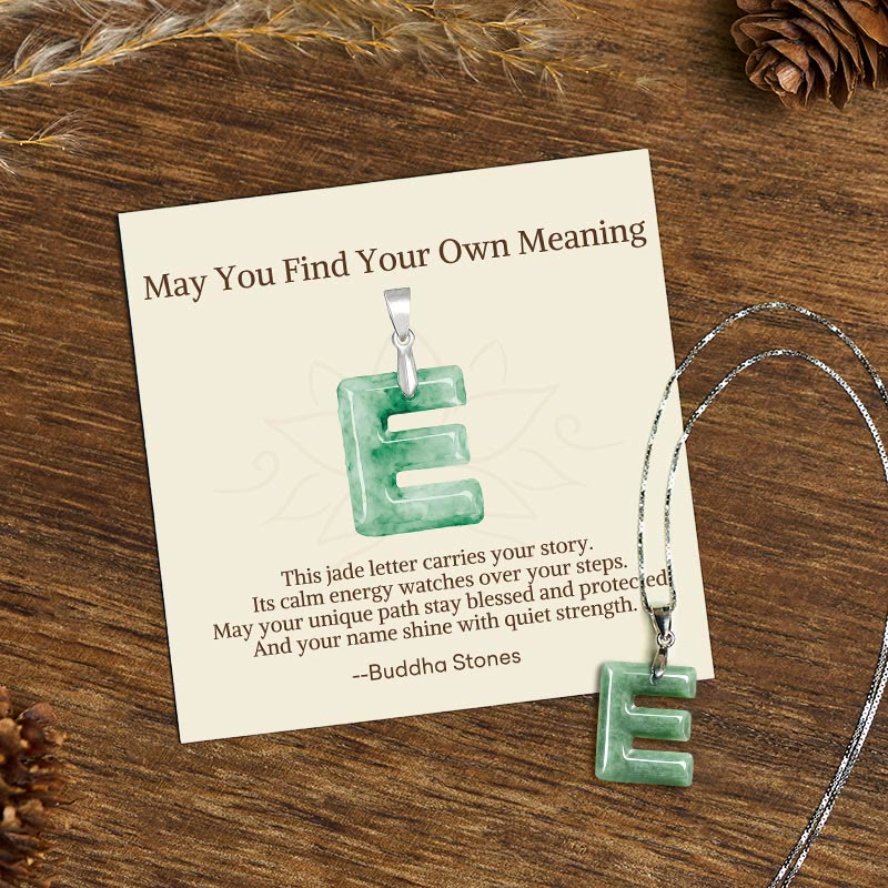 Nimara Ritual "May You Find Your Own Meaning" Natural A-Z Letter Jade Titanium Steel Chain Necklace Includes Gift Message Card