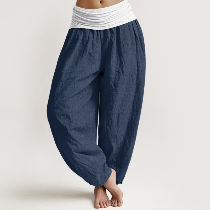Nimara Ritual Cotton Blue Black Gray Solid Color Women's Elastic Waist Harem Pants