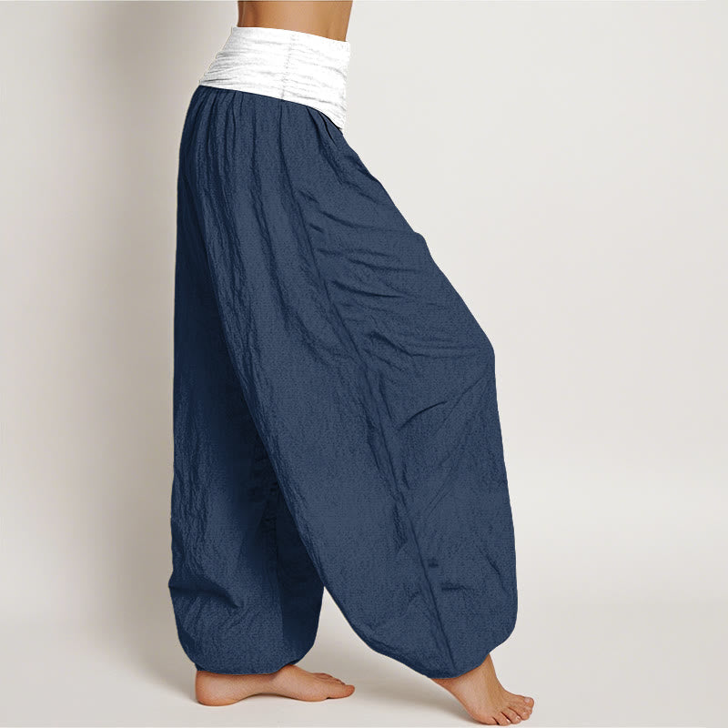 Nimara Ritual Cotton Blue Black Gray Solid Color Women's Elastic Waist Harem Pants